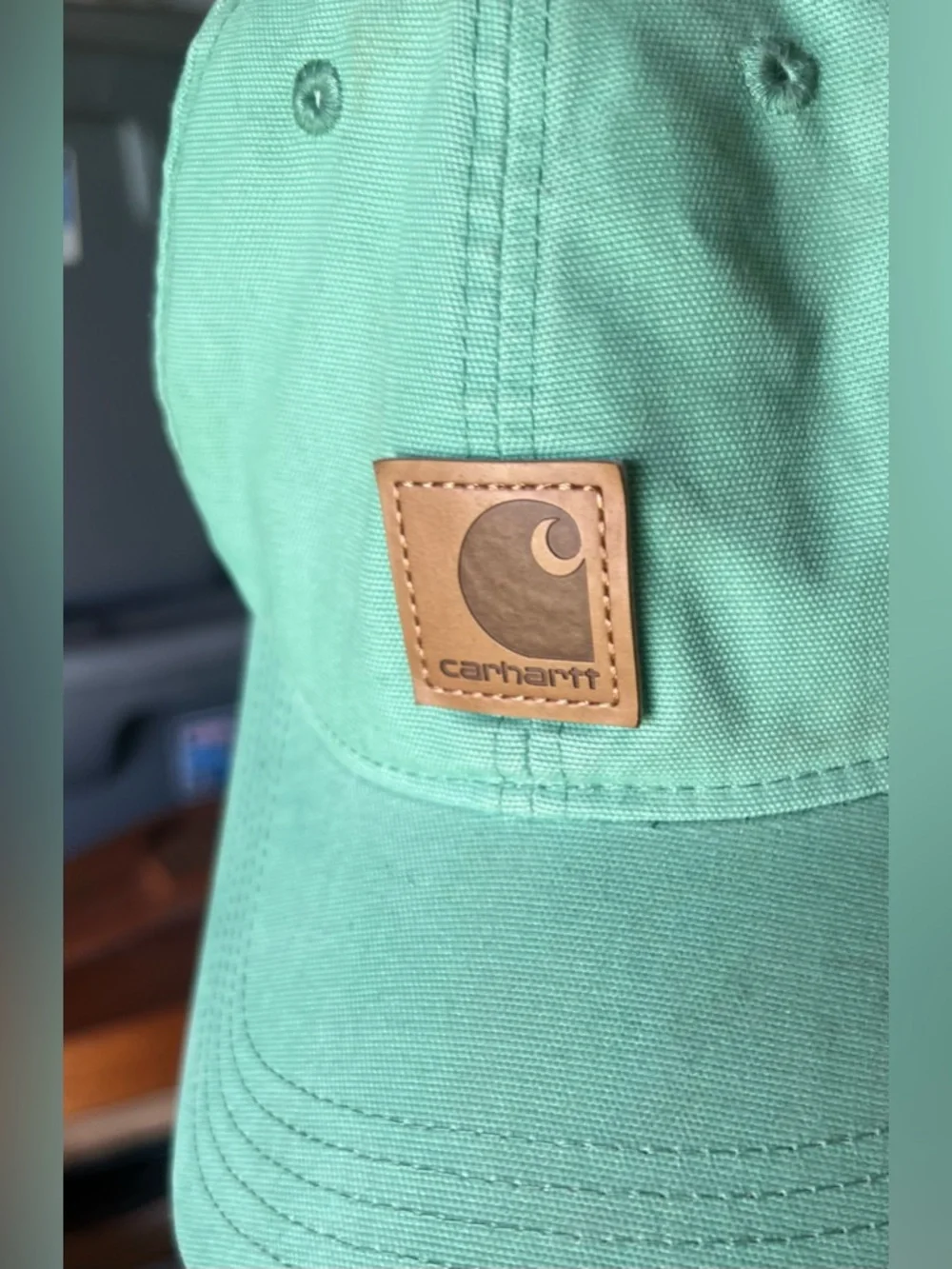 Carhartt Seafoam Green Canvas Baseball Hat Classic Brown Patch Adjustable Velcro